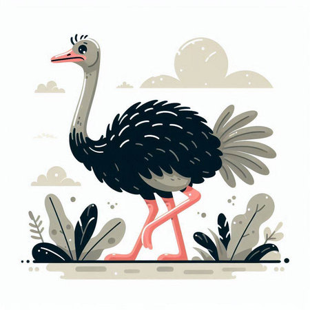 Cute vector illustration of an ostrich in a flat style.のイラスト素材