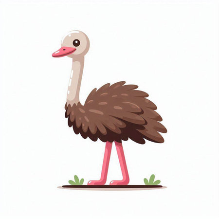 Ostrich isolated on white background. Cute cartoon vector illustration.のイラスト素材
