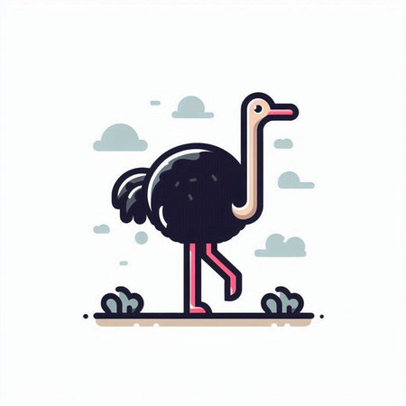 Vector illustration of a cute ostrich isolated on white background. Flat style design.のイラスト素材