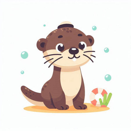 Cute cartoon otter sitting on the sand. Vector illustration.のイラスト素材