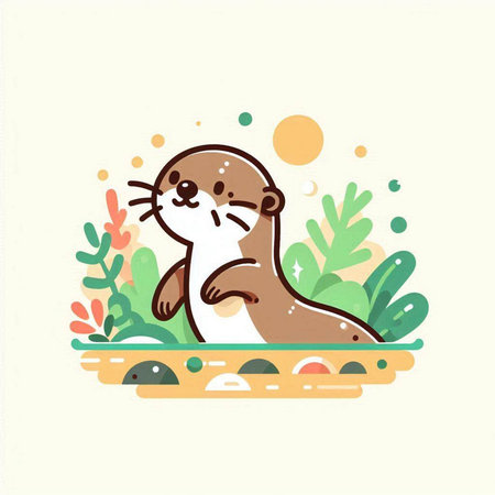 Cute otter in the garden. Vector illustration on white background.のイラスト素材
