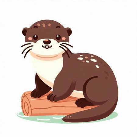 Cute cartoon otter sitting on a log. Vector illustration.のイラスト素材