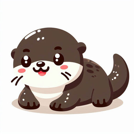 Cute cartoon otter sitting on the ground. Vector illustration.のイラスト素材