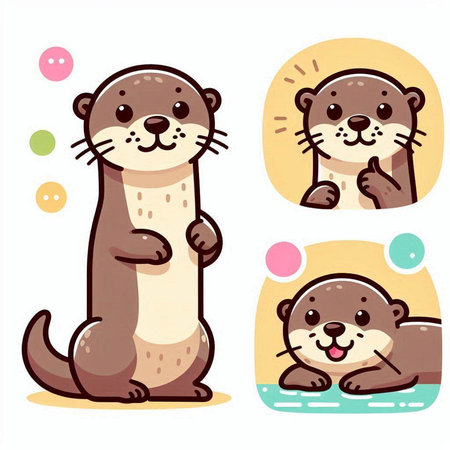 Cute otters set. Vector illustration. Isolated on white background.のイラスト素材