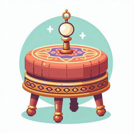 Illustration of a wooden drum with oriental ornaments.のイラスト素材