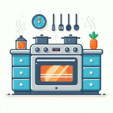 Kitchen stove with gas stove. Vector illustration in flat style.のイラスト素材