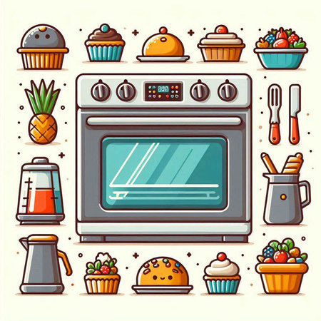 Kitchen appliances and utensils icons set, vector illustration.のイラスト素材