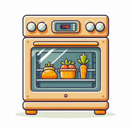 Vector illustration of an electric oven with vegetables on a white background.のイラスト素材