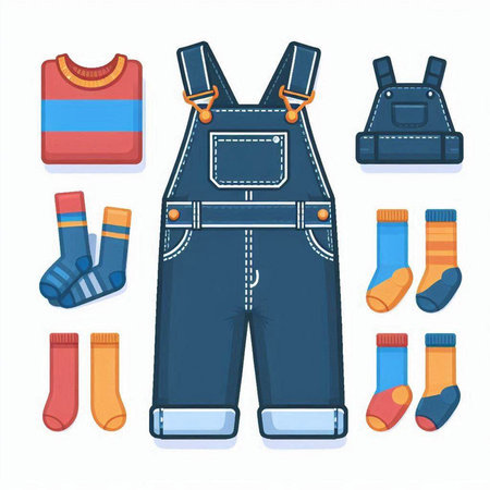 Set of clothes and accessories for children. Vector illustration in flat style.のイラスト素材