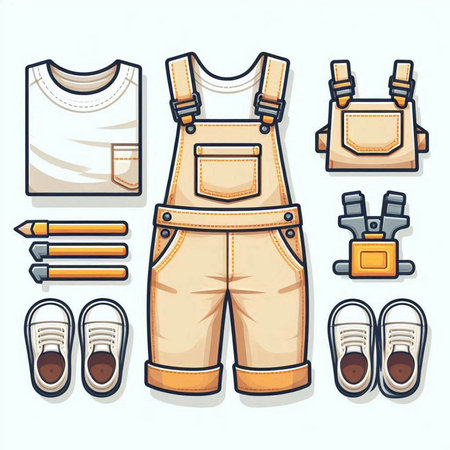 Vector illustration of a set of clothes and accessories for a child.のイラスト素材