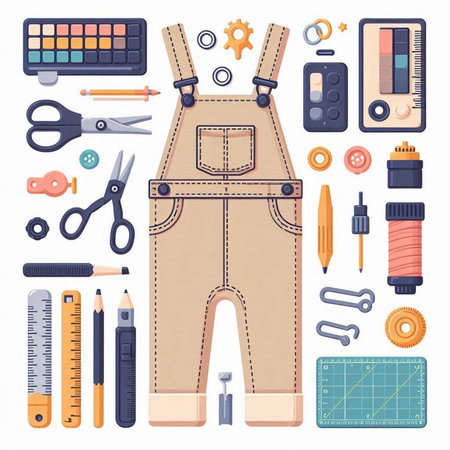 Set of work tools and accessories. Vector illustration in cartoon style.のイラスト素材