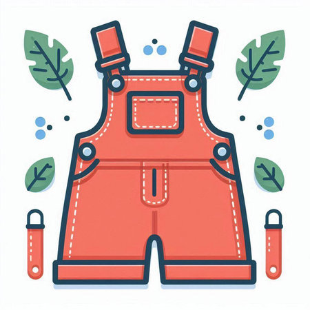 Vector illustration of a red work overalls with a handle on a white background.のイラスト素材