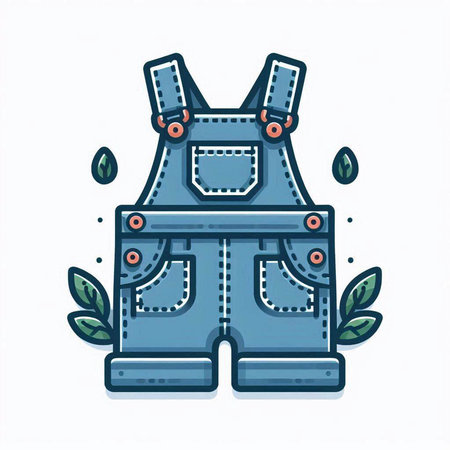 Denim shorts with green leaves. Vector illustration on white background.のイラスト素材
