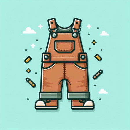 Vector illustration of hipster overalls icon in flat line style.のイラスト素材