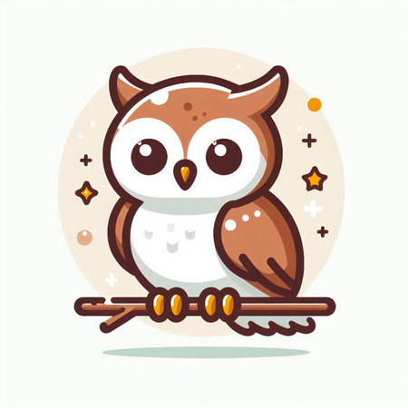 Cute cartoon owl. Vector illustration isolated on a white background.のイラスト素材