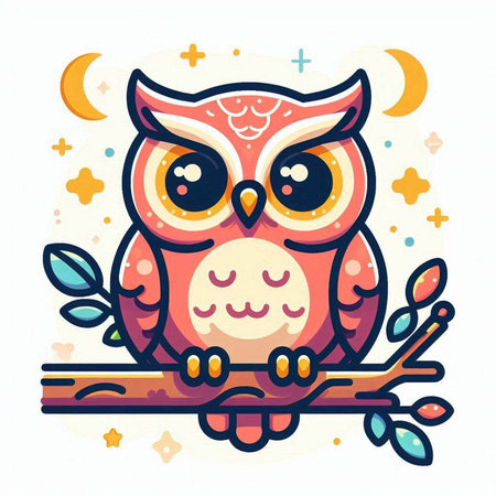 Cute owl sitting on a branch. Vector illustration in cartoon style.のイラスト素材