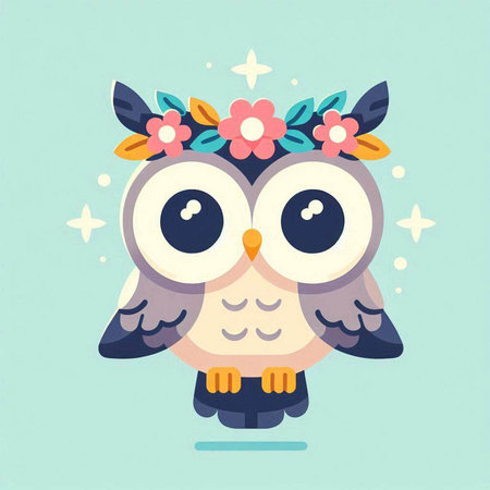 Cute owl with flower wreath on her head. Vector illustration.のイラスト素材