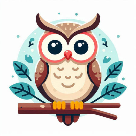Cute owl with wings and stars. Vector illustration in cartoon style.のイラスト素材