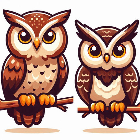 Owls on a branch. Vector illustration isolated on white background.のイラスト素材