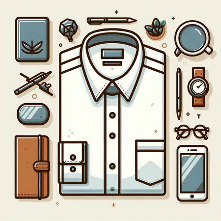 Set of men's clothing and accessories. Vector illustration in thin line style.のイラスト素材