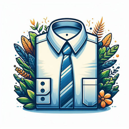 Vector illustration of a man's shirt with a tie and plants.のイラスト素材