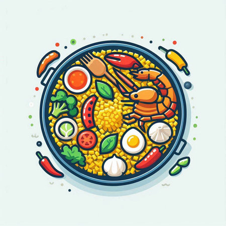 Illustration of a bowl of chinese food. Vector illustration.のイラスト素材