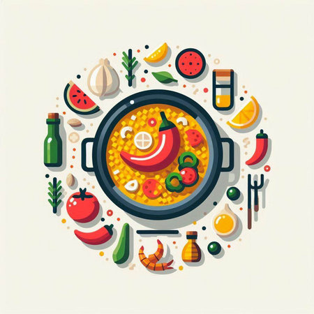Vegetarian food. Vector illustration in flat design style. Round composition with vegetables and fruits.のイラスト素材