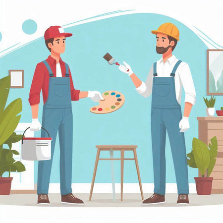 Painter and painter in uniform. Vector illustration in cartoon style.のイラスト素材