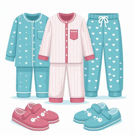 Set of pajamas and slippers for children. Vector illustrationのイラスト素材