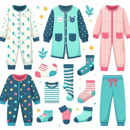 Set of cute cartoon pajamas. Vector illustration for your designのイラスト素材