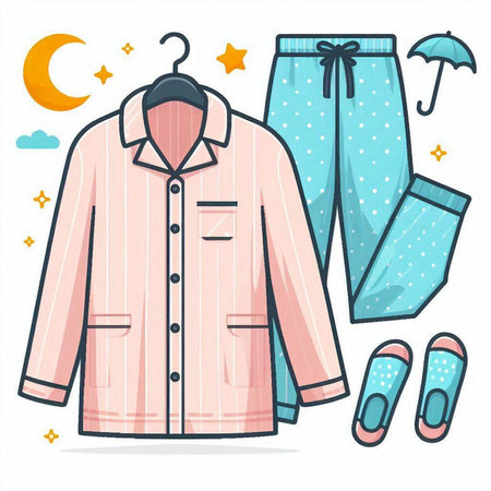 Vector illustration of pajamas and sleepwear in doodle style.のイラスト素材