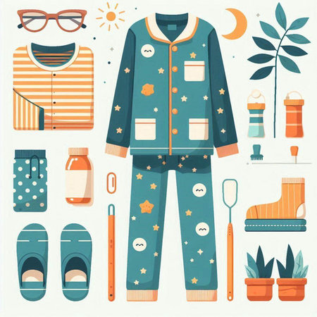 Vector set of pajamas and sleepwear. Vector illustration.のイラスト素材