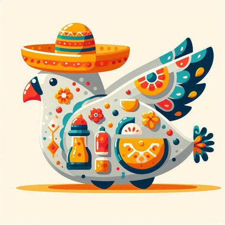 Mexican sombrero hat and teapot. Vector illustrationのイラスト素材
