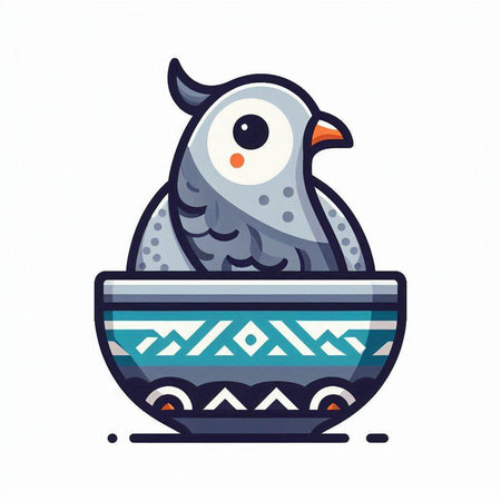 Pigeon in a bowl. Vector illustration in flat style.のイラスト素材
