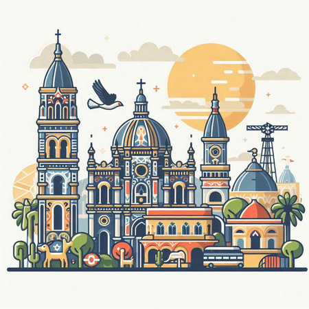 Flat design illustration of the Basilica of the Holy Cross in Rome, Italy. Vector illustrationのイラスト素材