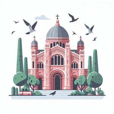 Church of the Sacred Heart of Jesus. Vector illustration in flat styleのイラスト素材