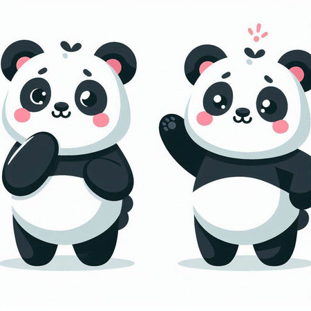 Cute cartoon panda couple isolated on white background. Vector illustration.のイラスト素材