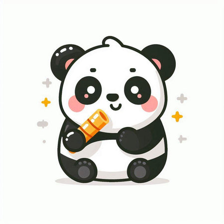 Cute panda bear eating ice cream. Vector illustration in cartoon style.のイラスト素材