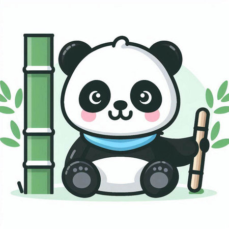 Cute panda bear sitting on bamboo. Vector cartoon illustration.のイラスト素材