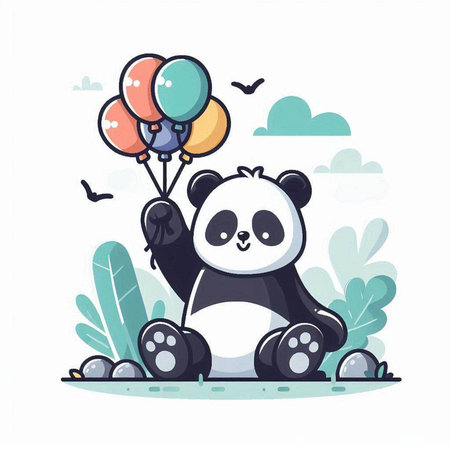 Cute panda with balloons. Vector illustration in cartoon style.のイラスト素材