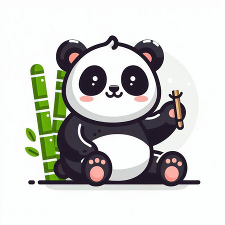 Cute panda sitting with bamboo. Vector illustration in cartoon style.のイラスト素材