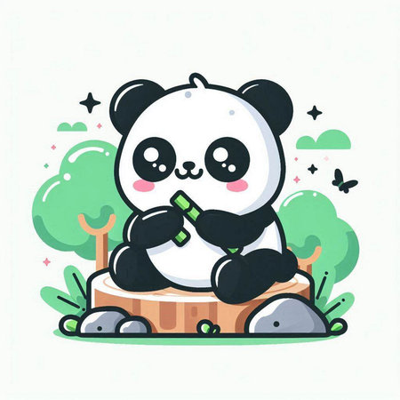Cute panda bear sitting on the stump. Vector illustration.のイラスト素材