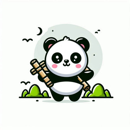 Cute panda cartoon mascot vector illustration. Mascot design conceptのイラスト素材