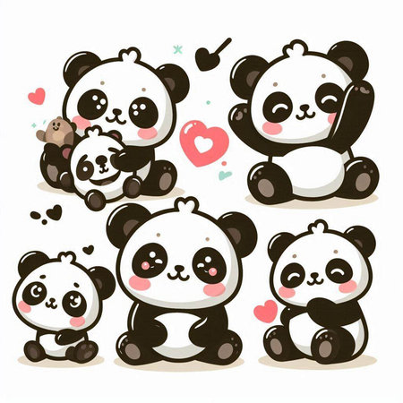 Cute panda cartoon set. Vector illustration of cute panda.のイラスト素材
