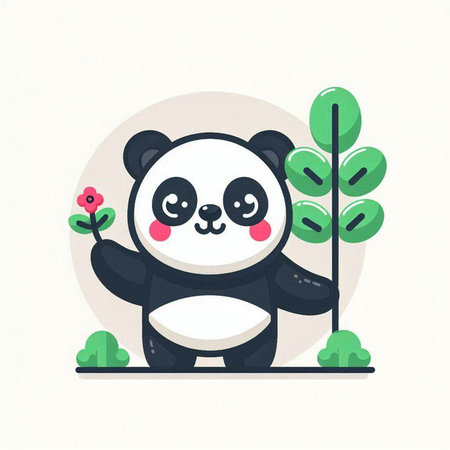 Cute panda with a flower in his hand. Vector illustration.のイラスト素材