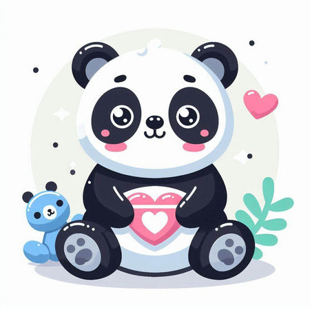 Cute panda bear sitting on a toy car. Vector illustration.のイラスト素材