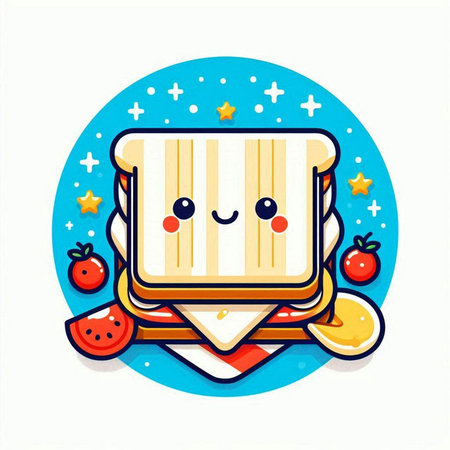 Cute happy sandwich with kawaii face. Vector illustration.のイラスト素材