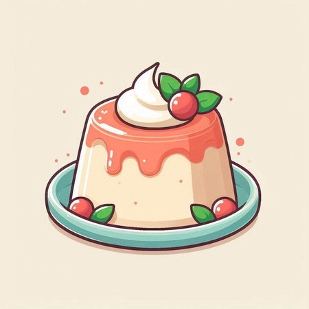 Cake with whipped cream and berries. Vector illustration in cartoon style.のイラスト素材