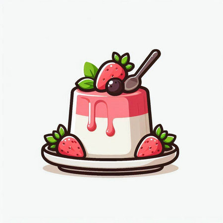 Strawberry Pudding on White Background. Vector Illustration.のイラスト素材