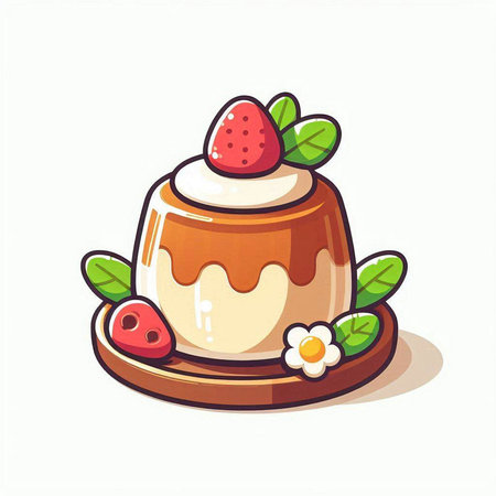 Panna cotta with strawberries and whipped cream. Vector illustration.のイラスト素材
